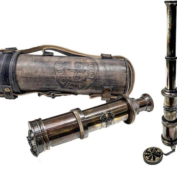 16" Brass Telescope with Leather Cover Pirate Spyglass Custom Gift for Christmas - Picture 1 of 6